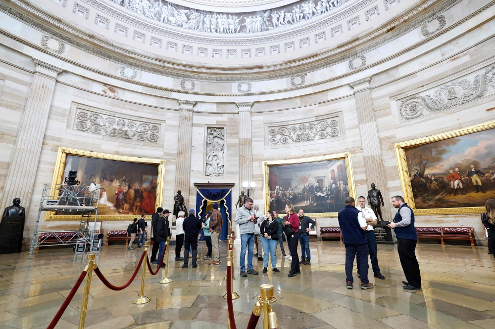 Preparations for President-elect Donald Trump's 2nd term inauguration in the US Capitol rotunda on January 17, 2025 in Washington, DC. (Photo by Anna Moneymaker / Getty Images via AFP)