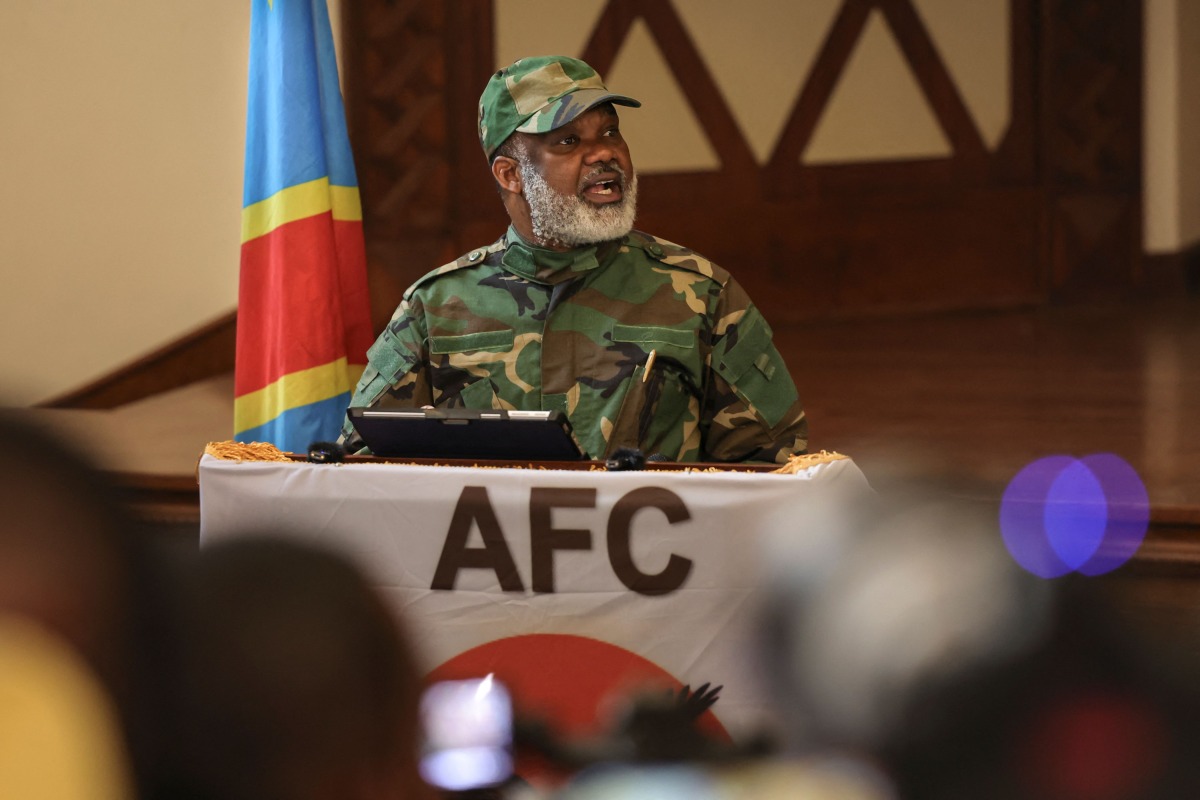 Leader of Alliance Fleuve Congo (AFC), Corneille Nangaa, a political-military movement of rebel groups including the M23 speaks during a press conference in Goma on January 30, 2025. (Photo by Tony KARUMBA / AFP)
