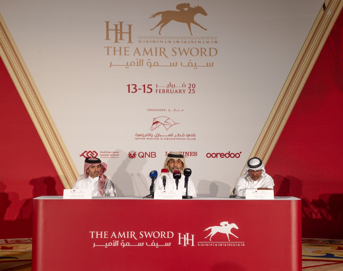 FROM LEFT: Qatar Racing and Equestrian Club's (QREC) Acting CEO Bader Mohammed Al Darwish, QREC Chairman Issa bin Mohammed Al Mohannadi and QREC Racing Manager Abdullah Al Kubaisi during a press conference yesterday.