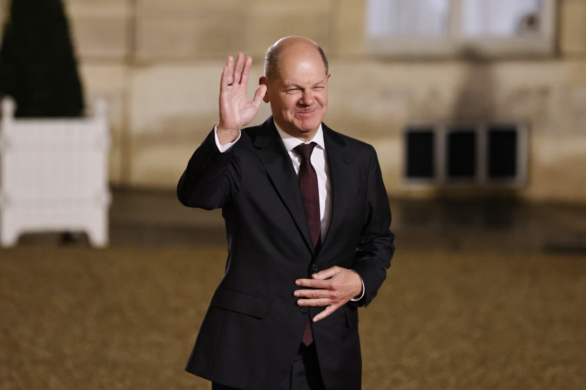 German Chancellor Olaf Scholz arrives to attend a dinner on the sidelines of the Artificial Intelligence (AI) Action Summit at the presidential Elysee palace in Paris, France, on Feb. 10, 2025. (Xinhua/Gao Jing)