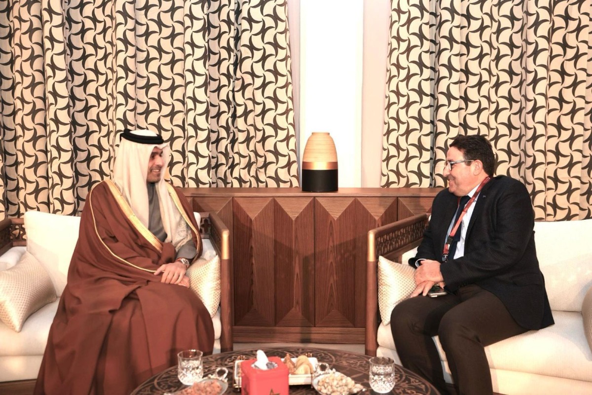 Minister of Transport H E Sheikh Mohammed bin Abdulla bin Mohammed Al Thani meeting with Minister of Transport and Logistics of the Kingdom of Morocco H E Abdessamad Kayouh in Marrakech. 
