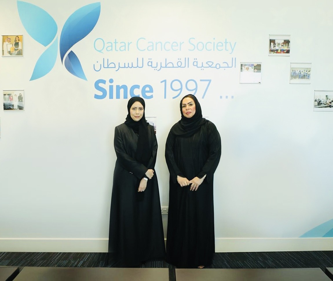 General Manager of Qatar Cancer Society, Mona Hussein Ashkanani and Founder and Chairperson of Mashael Al Sulaiti Law Firm, Mashael Mohammed Al Sulaiti at the MoU signing. 