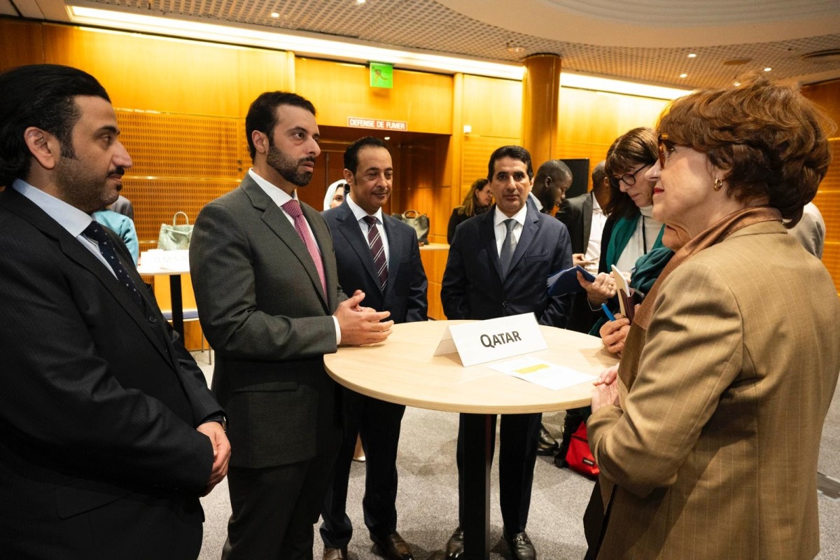 Minister of Municipality H E Abdullah bin Hamad bin Abdullah Al Attiyah (second left) with Minister of Agriculture of France H E Annie Genevard on the sidelines of the show.