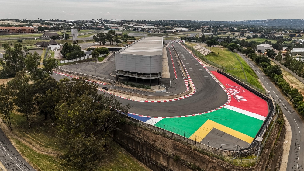 An aereal view of the Kyalami Grand Prix Circuit, a motor racing circuit in Midrand, South Africa, on February 3, 2025. (Photo by Roberta Ciuccio / AFP)
