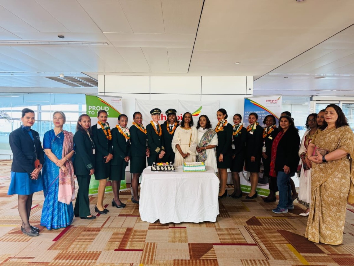 Ethiopian Airlines' all-women-operated flight arrives in Delhi. Pic by: flyethiopian on X.