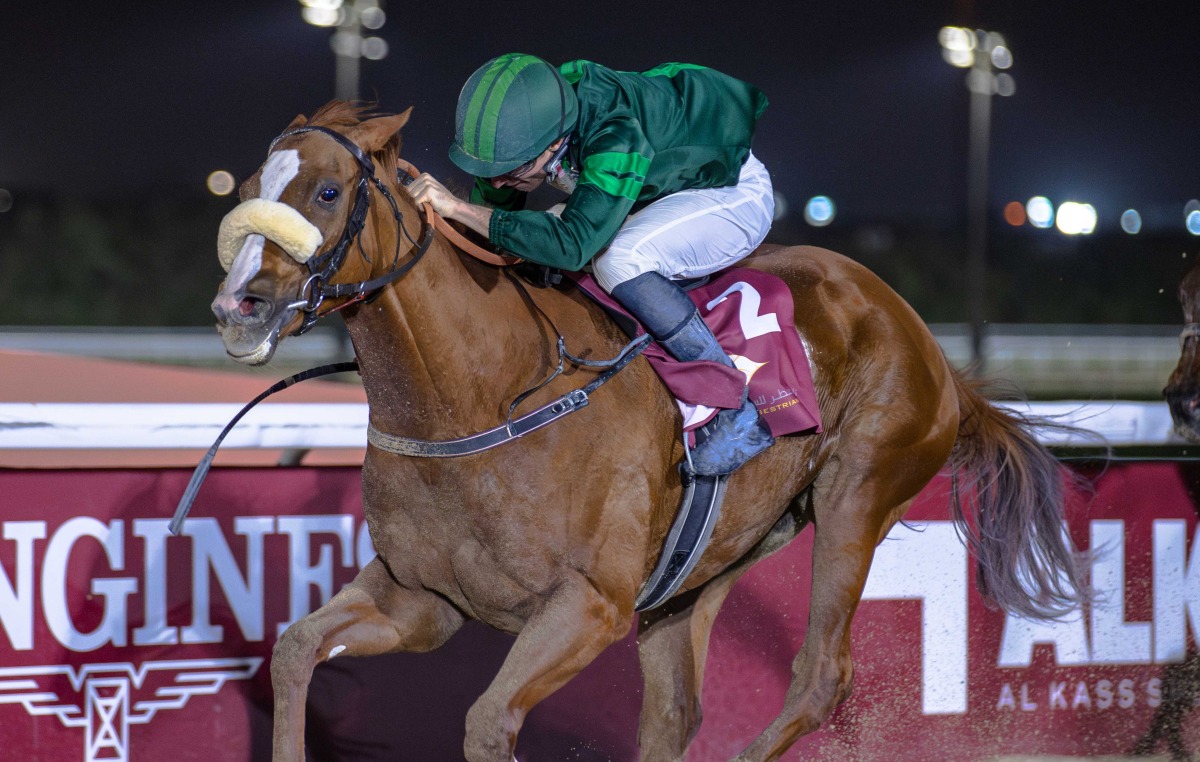 Pierre Charles Boudot guides Maysara towards the finish line to win the Al Mamoura Cup.