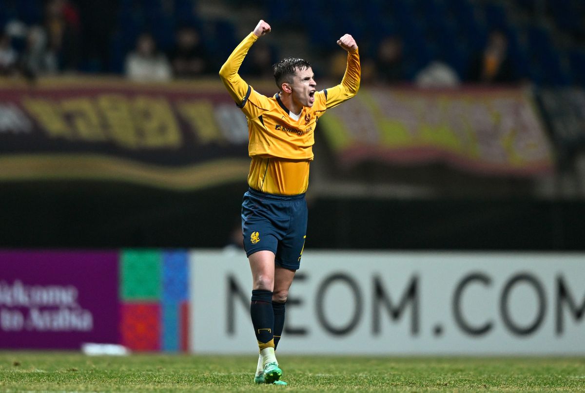 Jasir Asani celebrates after scoring the winner. PIC: AFC