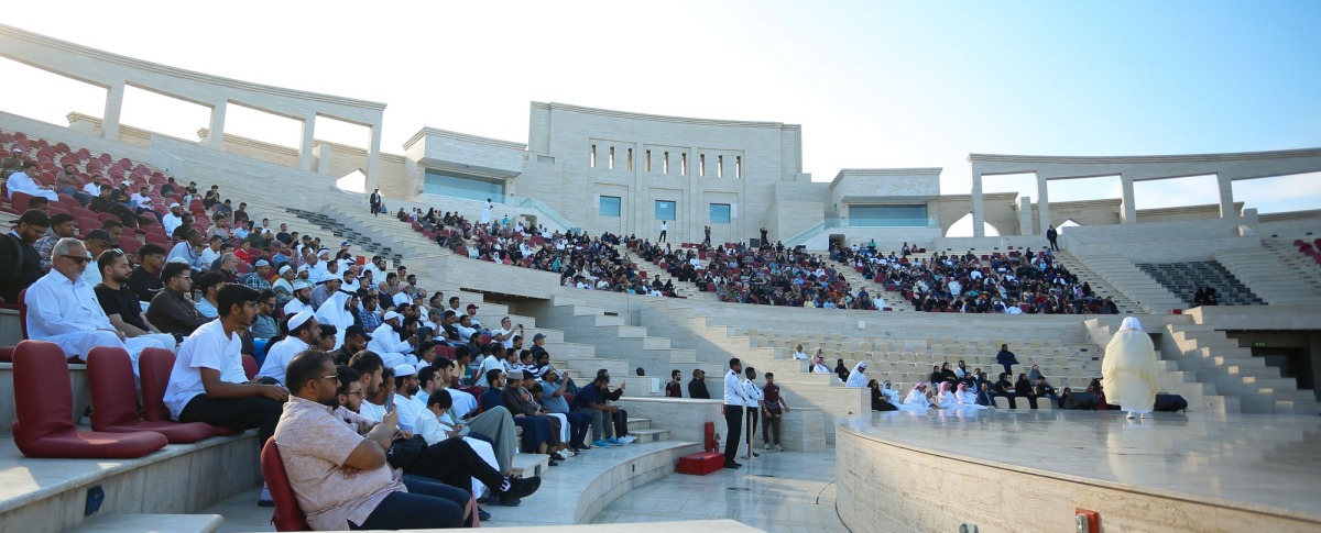 People attend the lecture by scholar Ismail Menk at Cultural Village Foundation, Katara.  