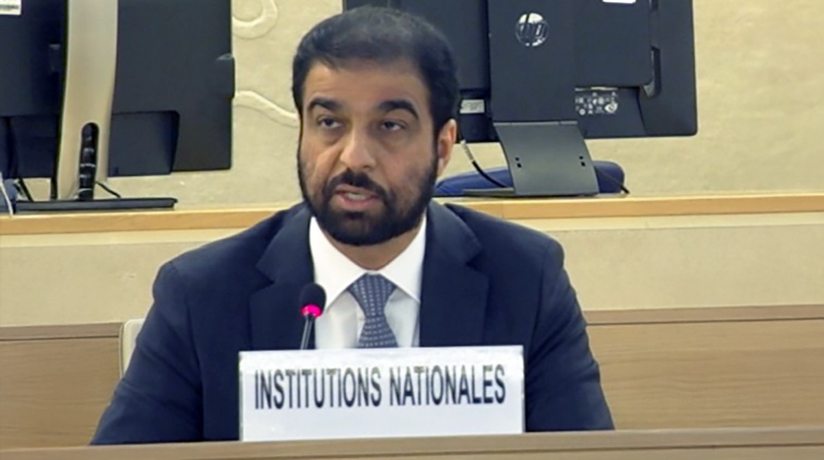 Secretary-General of National Human Rights Committee H E Sultan bin Hassan Al Jamali speaking at the event.