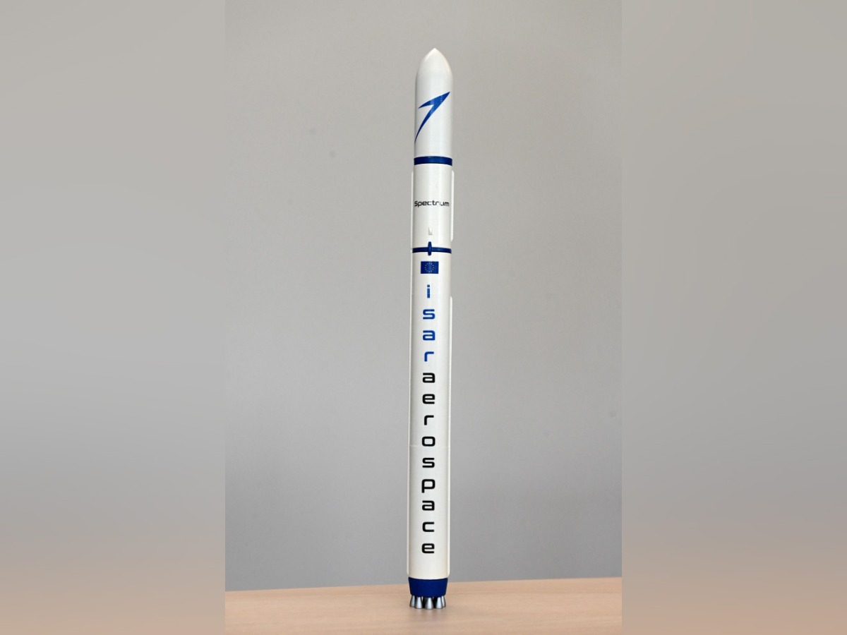 (Files) A model of the Isar Aerospace mini-rocket, is pictured in Munich, southern Germany, on June 8, 2021. (Photo by Christof Stache / AFP)