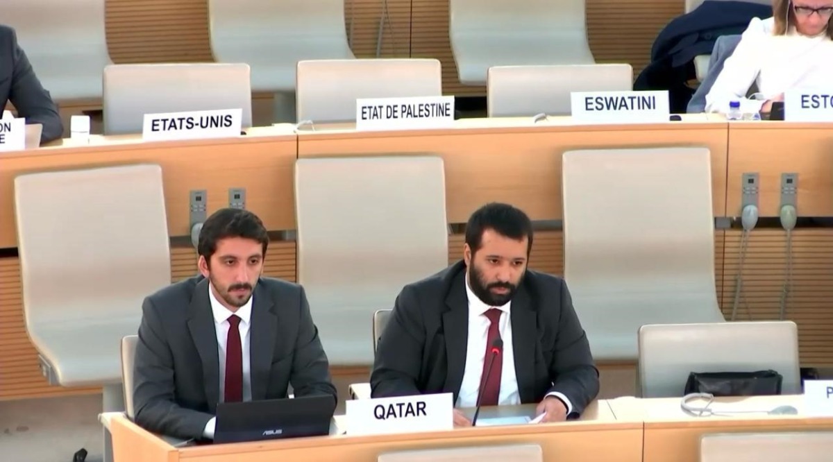Sheikh Sultan bin Khalid Al Thani, Second Secretary at Qatar’s Permanent Mission to the United Nations Office in Geneva, speaking during the Human Rights Council session in Geneva.