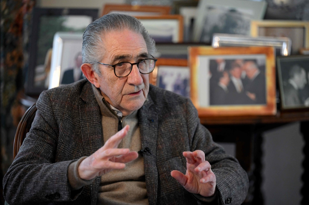 Belgian politician and former NATO Secretary General Willy Claes attends an interview in Hasselt on March 26, 2025. (Photo by Nicolas Tucat / AFP)