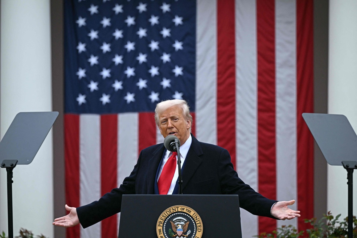 US President Donald Trump delivers remarks on reciprocal tariffs during an event in the Rose Garden entitled 