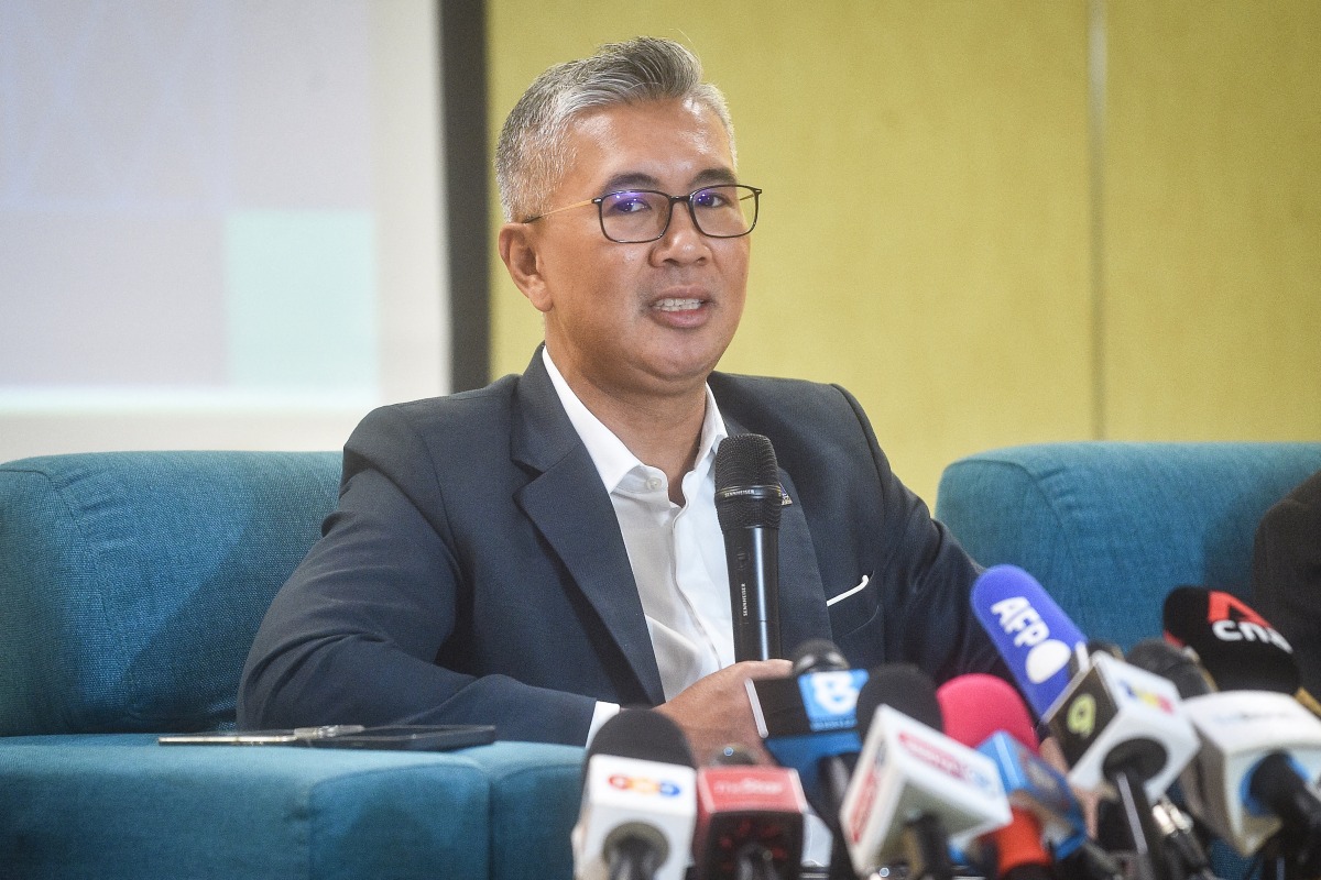 Malaysia's Trade Minister Tengku Zafrul Aziz speaks during a press conference regarding US tariffs in Kuala Lumpur on April 7, 2025. Photo by ARIF KARTONO / AFP.