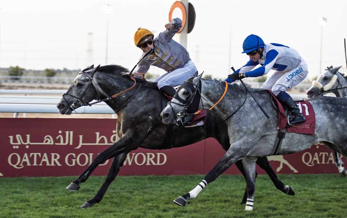 Luwsail, under jockey Pierre Charles Boudot, on his way to win the Qatar Gold Sword. Pictures: Juhaim / QREC