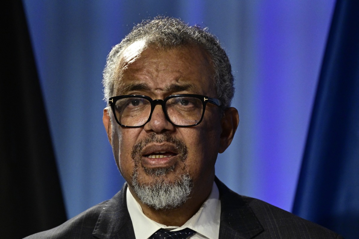 World Health Organization (WHO) Director-General Tedros Adhanom Ghebreyesus delivers a speech at the World Health Organization (WHO) HUB during the 'Global Health in Transition 2025' event in Berlin, on April 2, 2025. (Photo by John MACDOUGALL / AFP)