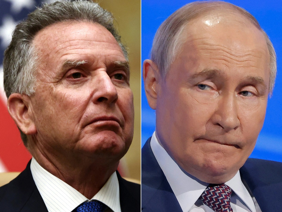 This combination of pictures created on April 11, 2025 shows, L-R, US Middle East envoy Steve Witkoff in Riyadh, Saudi Arabia, on February 18, 2025 and Russian President Vladimir Putin in Moscow on March 18, 2025. Photo by EVELYN HOCKSTEIN and Maxim Shemetov / POOL / AFP.