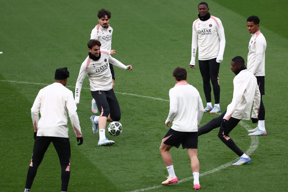 PSG players takes part in a training session in Birmingham. AFP
