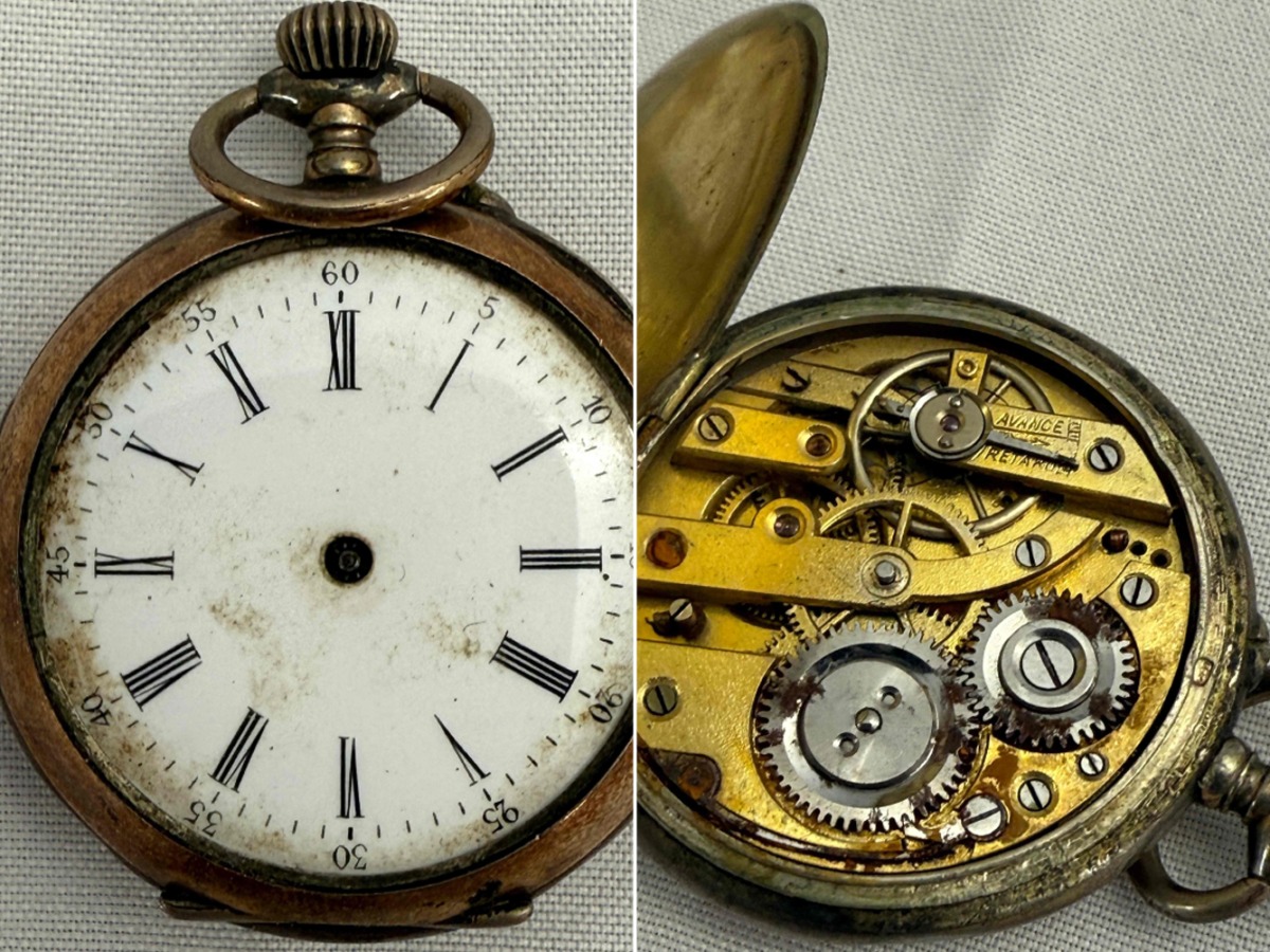 An undated handout photo released on April 15, 2025 by Henry Aldridge and Son Ltd auction house shows the gilt silver and brass watch of Danish second-class passenger Hans Christensen Givard. (Photo by Henry Aldridge and Son Ltd / AFP) 