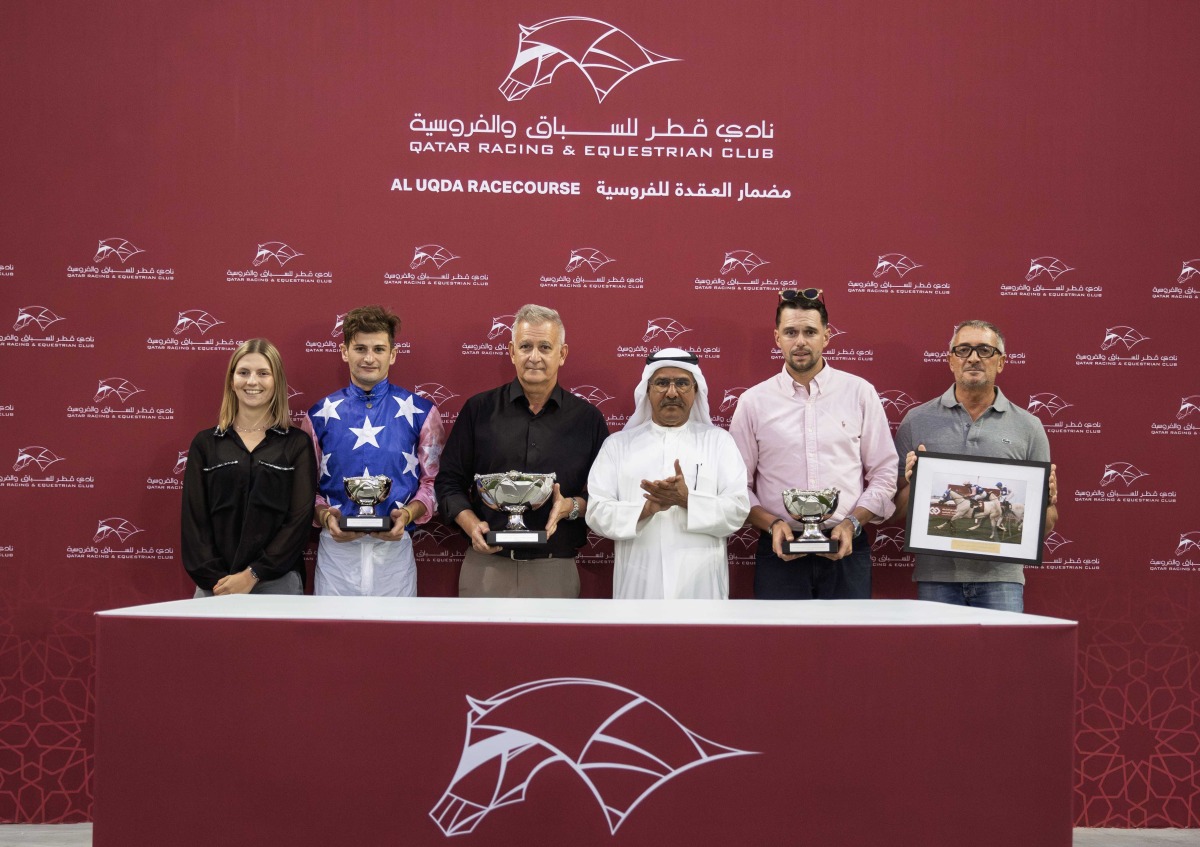 The connections of Talg’at Al Shahania celebrate during the presentation ceremony. Pictures: Juhaim/QREC