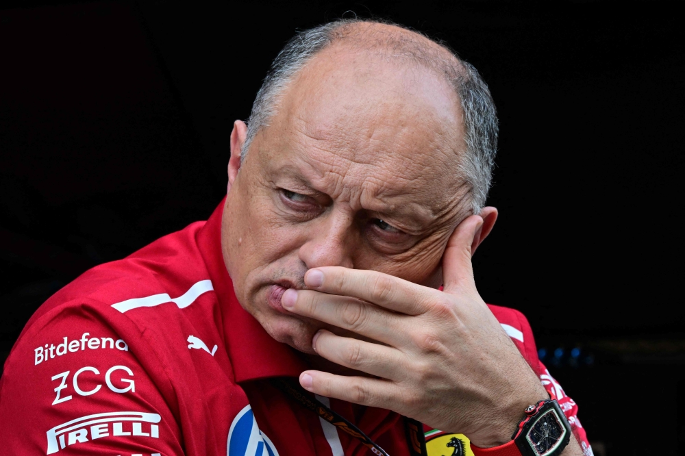 Ferrari team principal Frederic Vasseur looks on from the pit wall during the first practice session of the 2025 Saudi Arabia Formula One Grand Prix at the Jeddah Corniche Circuit on April 18, 2025. (Photo by Giuseppe Cacace / AFP)
