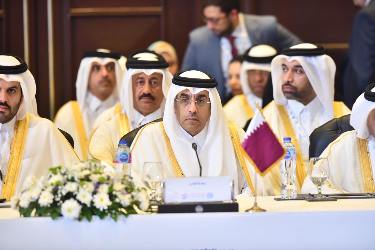 Minister of Labour H E Dr. Ali bin Smaikh Al Marri during the opening ceremony of the 51st session of the Arab Labour Conference in Cairo yesterday. 
