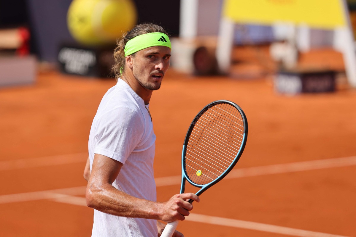 Germany's Alexander Zverev reacts during his men's singles final match against USA's Ben Shelton at the ATP Munich Open tennis tournament in Munich, southern Germany on April 20, 2025. (Photo by Alexandra BEIER / AFP)