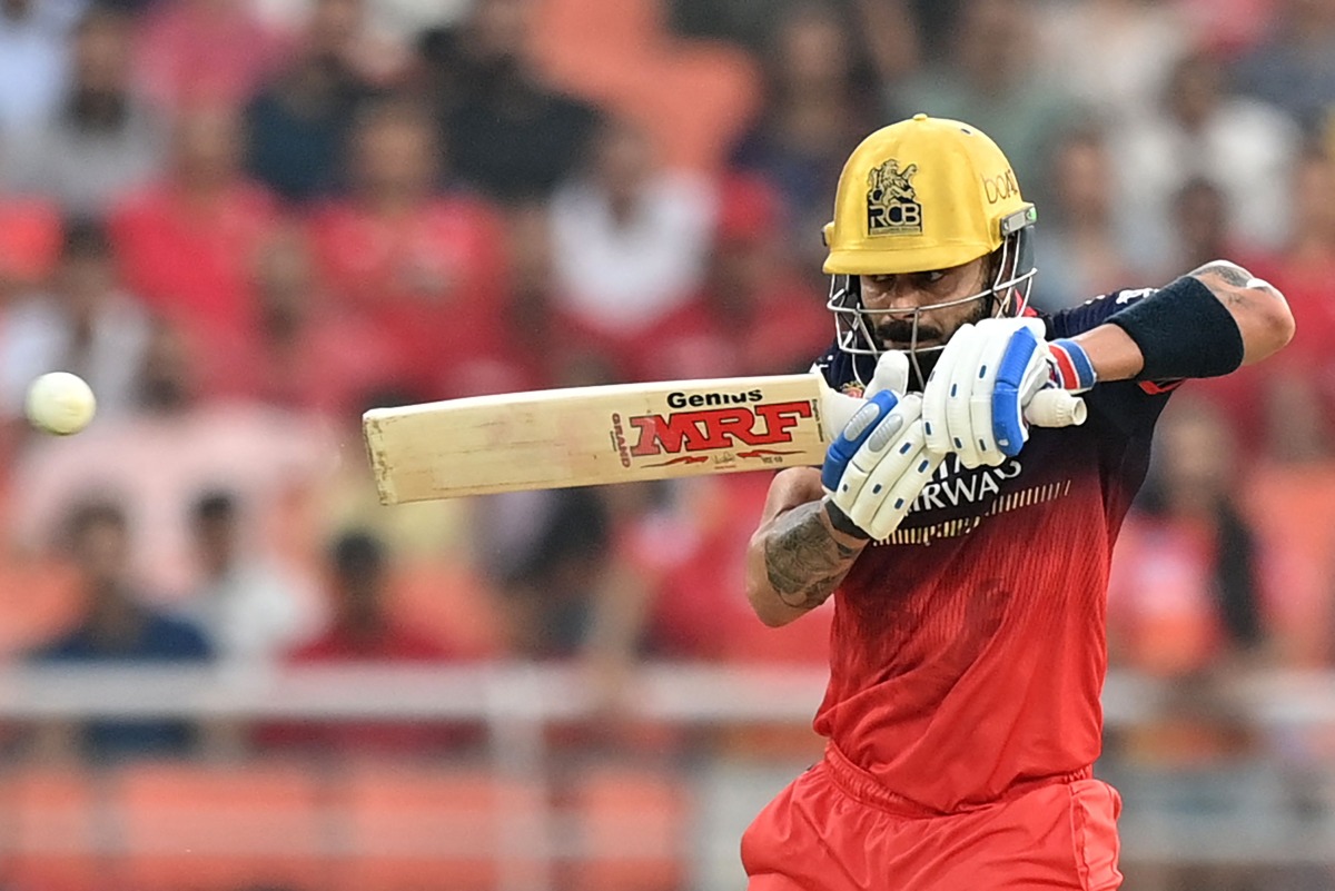 Royal Challengers Bengaluru's Virat Kohli plays a shot during the Indian Premier League (IPL) Twenty20 cricket match between Punjab Kings and Royal Challengers Bengaluru at the Maharaja Yadavindra Singh International Cricket Stadium on the outskirts of Chandigarh on April 20, 2025. (Photo by Shammi MEHRA / AFP)