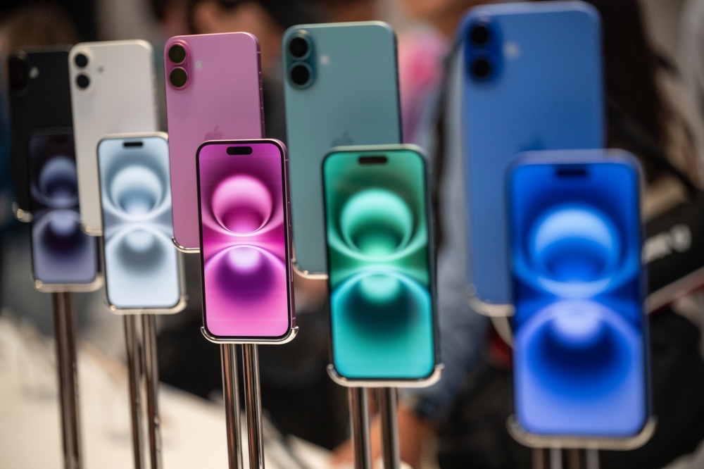 Apple iPhone 16 Plus phones during the first day of in-store sales at Apple's Fifth Avenue store in New York on September 20, 2024. (Photo by Victor J. Blue/Bloomberg)
