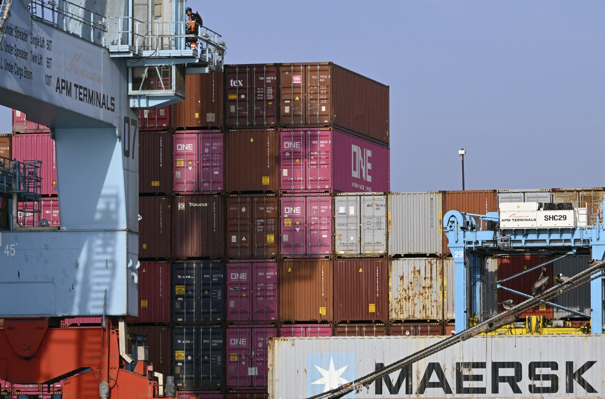 Containers are pictured at the Lazaro Cardenas Cargo Port, Michoacan State, Mexico on April 25, 2025. (Photo by Alfredo ESTRELLA / AFP)