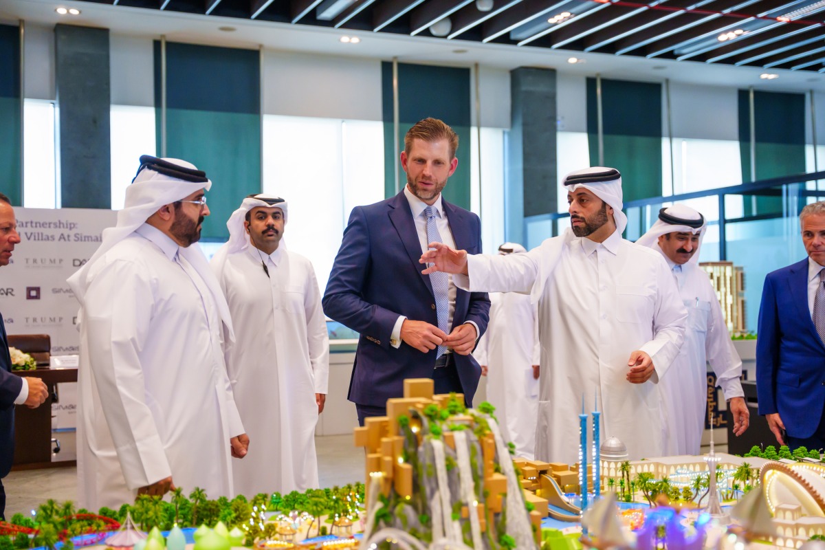 Minister of Municipality and Qatari Diar Chairman, H E Abdullah bin Hamad bin Abdullah Al Attiyah; Executive Vice President of The Trump Organization, Eric Trump; and other officials at Qatari Diar headquarters in Lusail, yesterday.