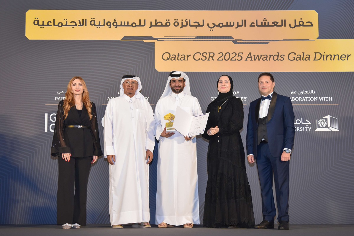 Officials pose for a group photo during the awards ceremony held at the conclusion of the ‘Qatar CSR Summit 2025 on April 30, 2025.