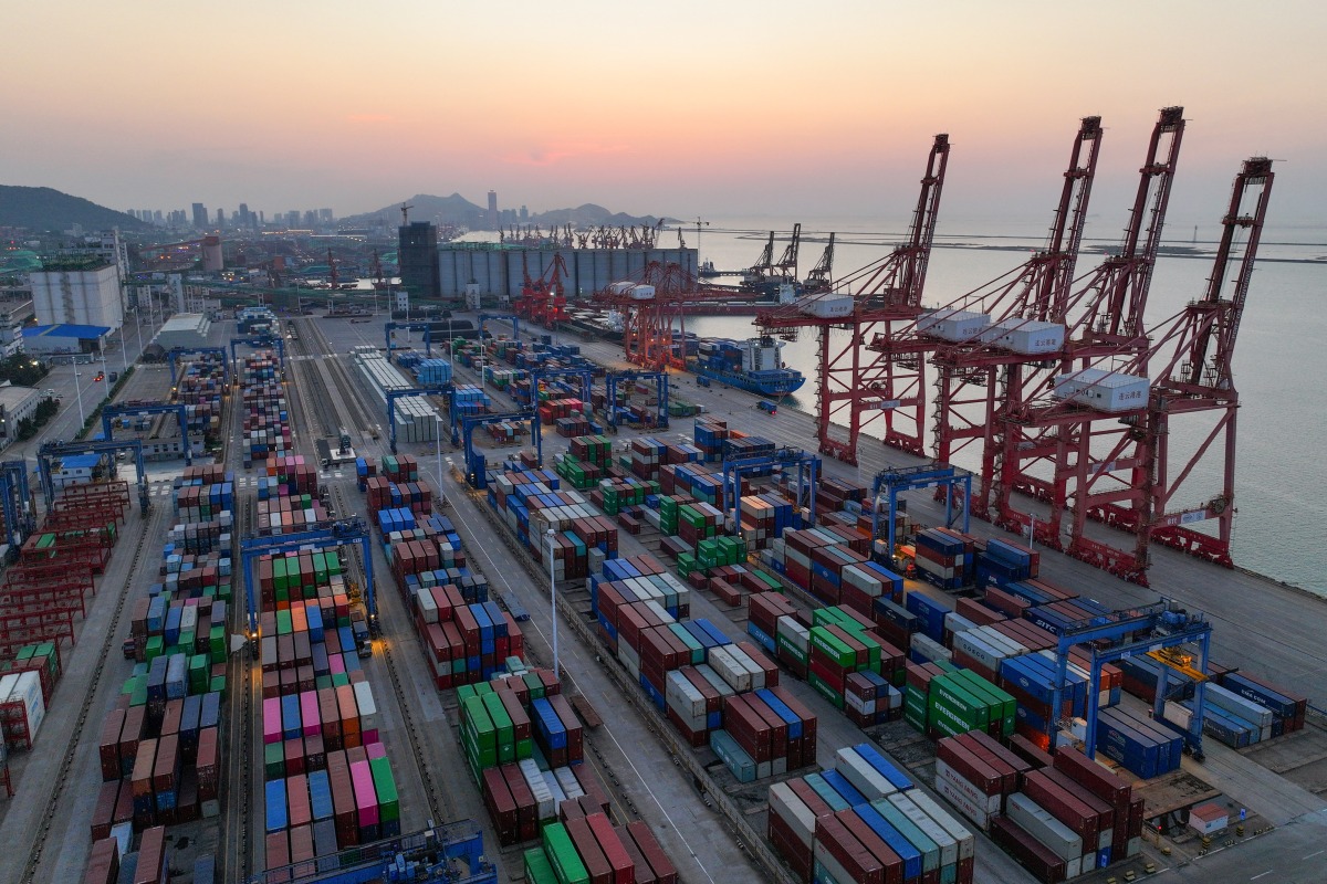 Containers are seen at the port in Lianyungang, in China’s eastern Jiangsu province on May 1, 2025. China said on May 2 it is evaluating a US offer for negotiations on tariffs but insisted Washington must be ready to scrap levies that have roiled global markets and supply chains before talks can begin. (Photo by AFP) 