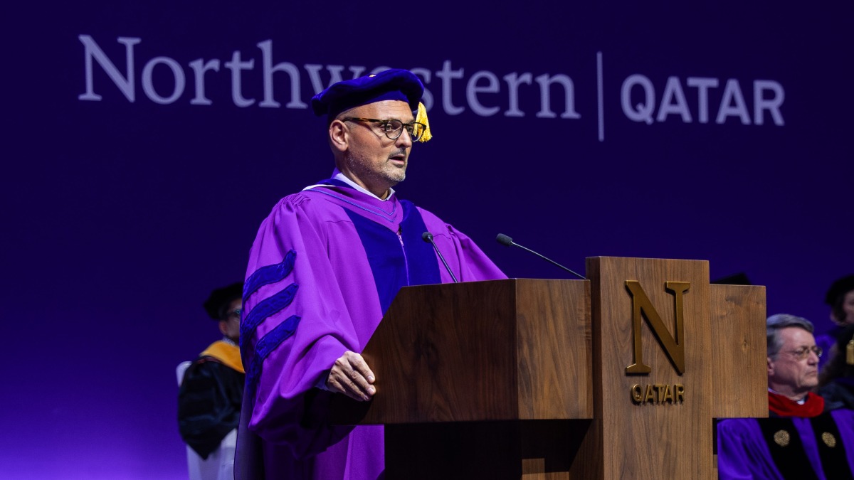 NU-Q dean Marwan M Kraidy addressing the students.