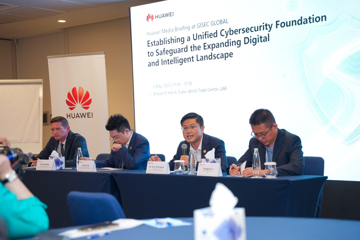From left: Colm Murphy, Richard Wu, Dr Zhu Shenggao, and Yongjian Li during a press conference in Dubai, on the sidelines of the GISEC Global 2025 exhibition on Tuesday.