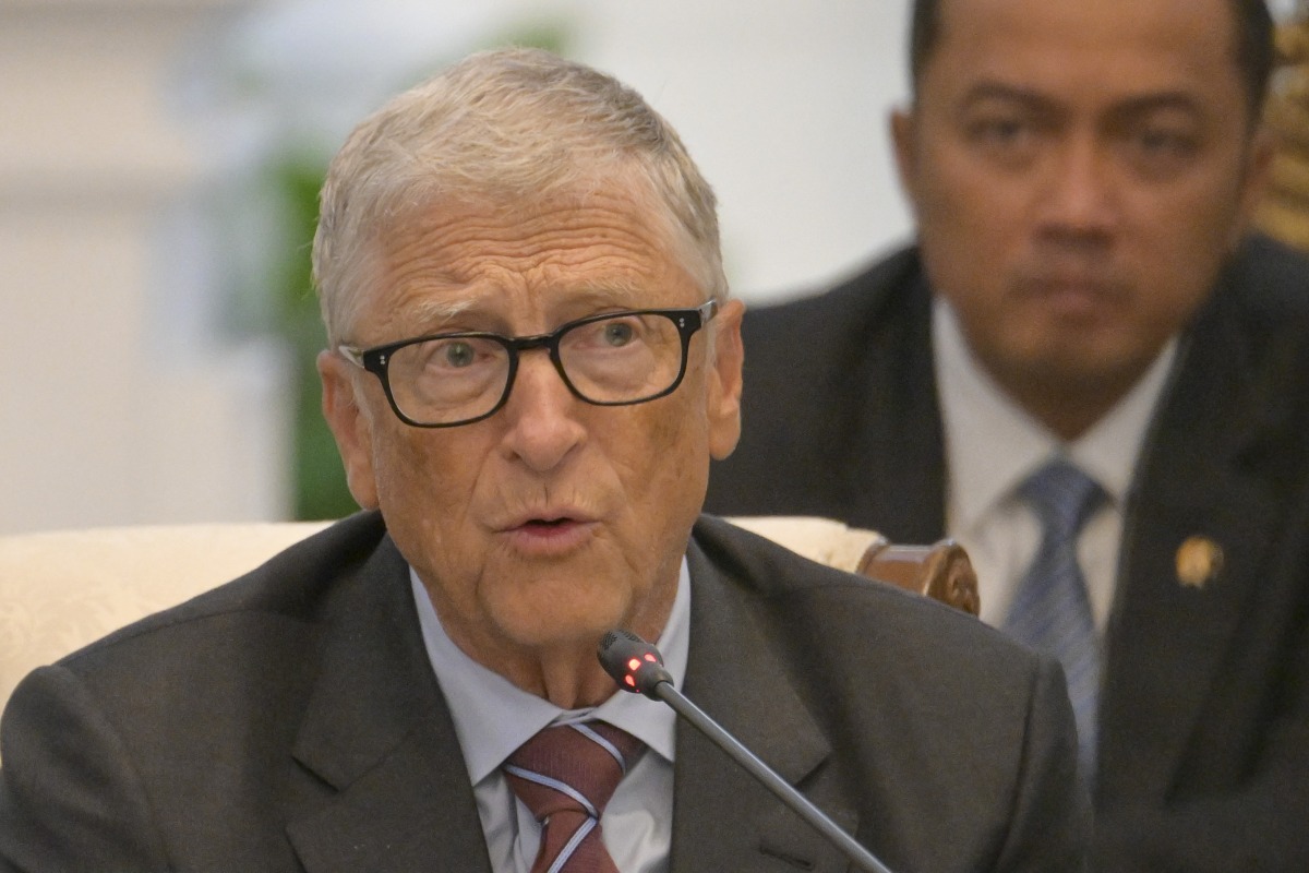 Microsoft founder and philanthropist Bill Gates speaks during a meeting with Indonesian President Prabowo Subianto (not pictured) and several business figures at the Merdeka Palace in Jakarta on May 7, 2025. (Photo by BAY ISMOYO / AFP)