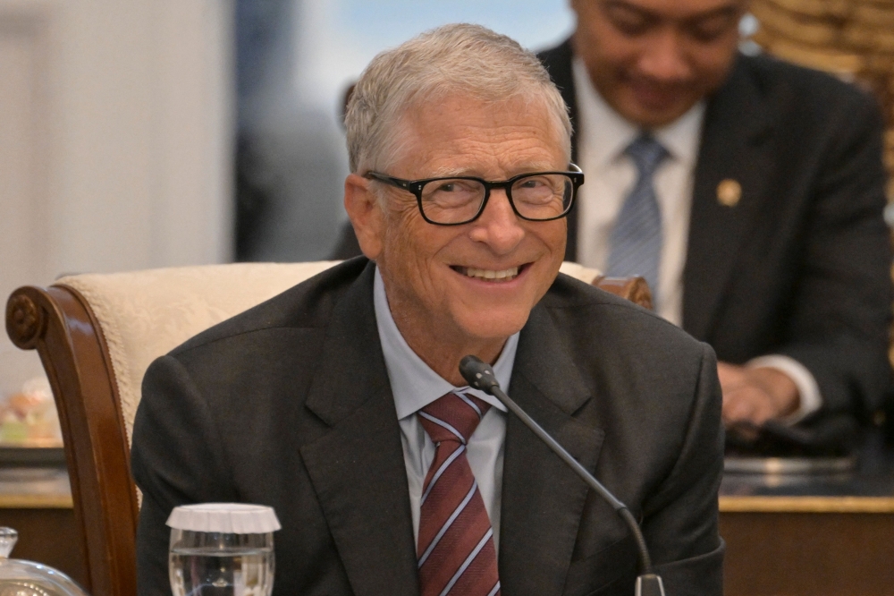 Microsoft founder and philanthropist Bill Gates during a meeting with Indonesian President Prabowo Subianto (not pictured) and several business figures at the Merdeka Palace in Jakarta on May 7, 2025. (Photo by Bay Ismoyo / AFP)
 