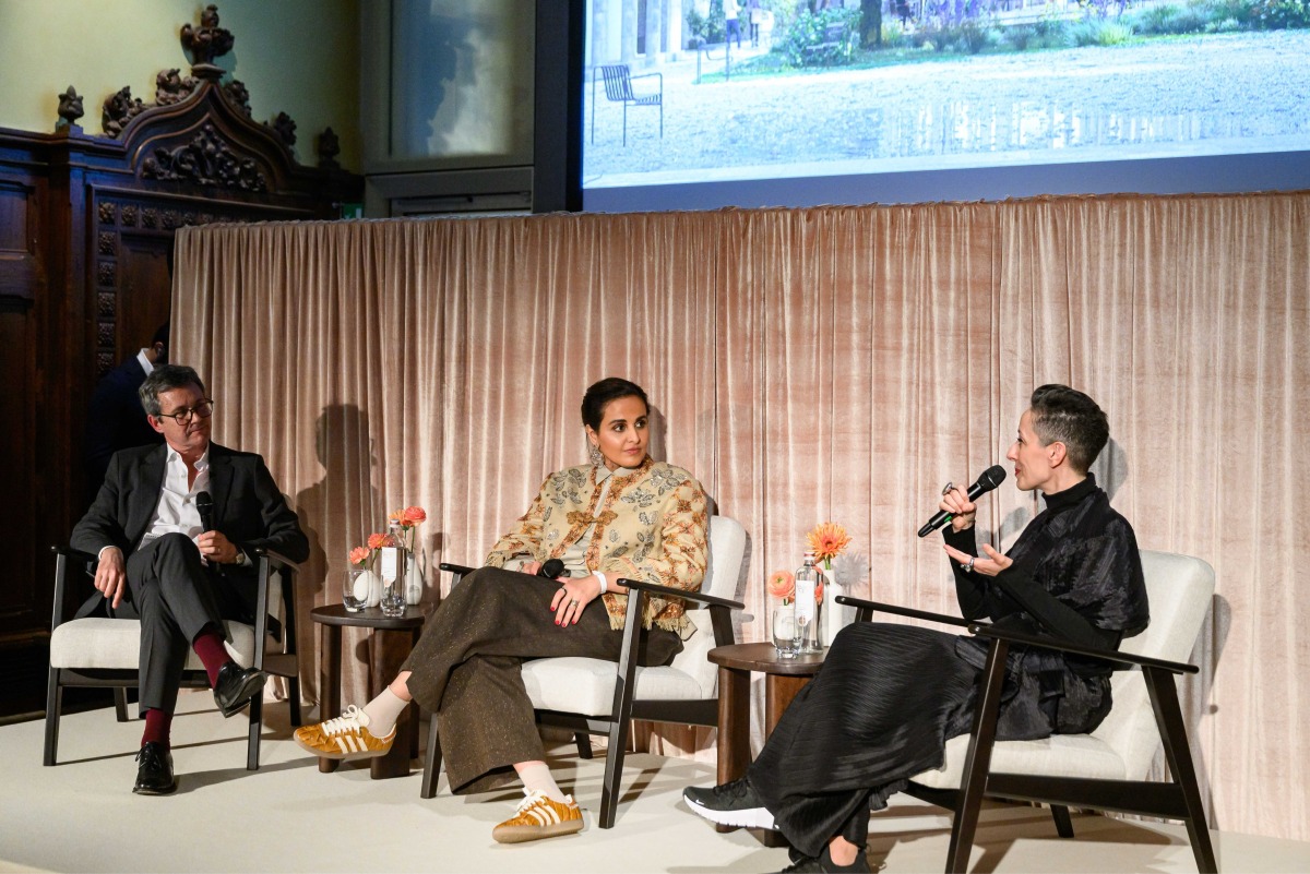 Chairperson of Qatar Museums H E Sheikha Al Mayassa bint Hamad bin Khalifa Al Thani during a discussion at La Biennale Di Venezia in Venice.