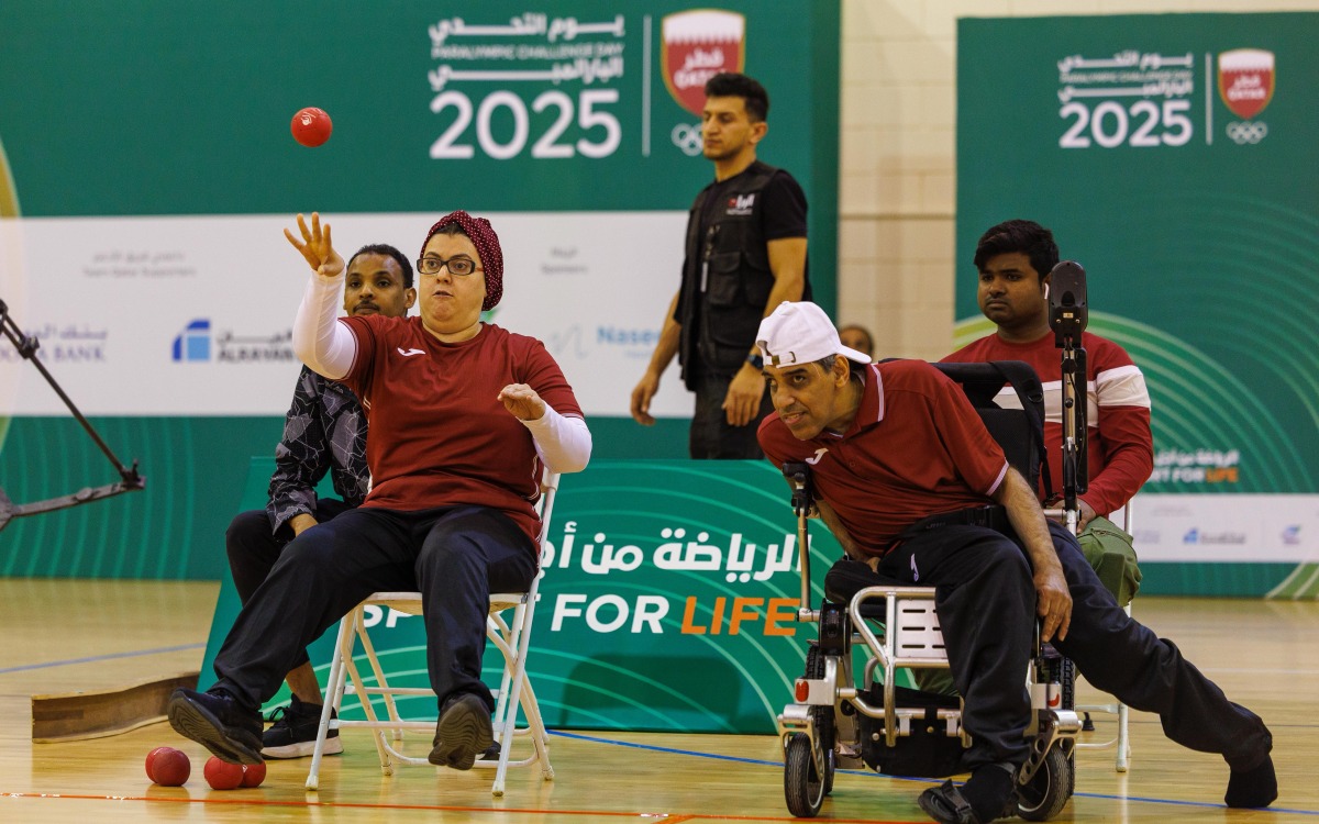 Para-athletes take part in a competition during the Paralympic Challenge Day for people with special needs.