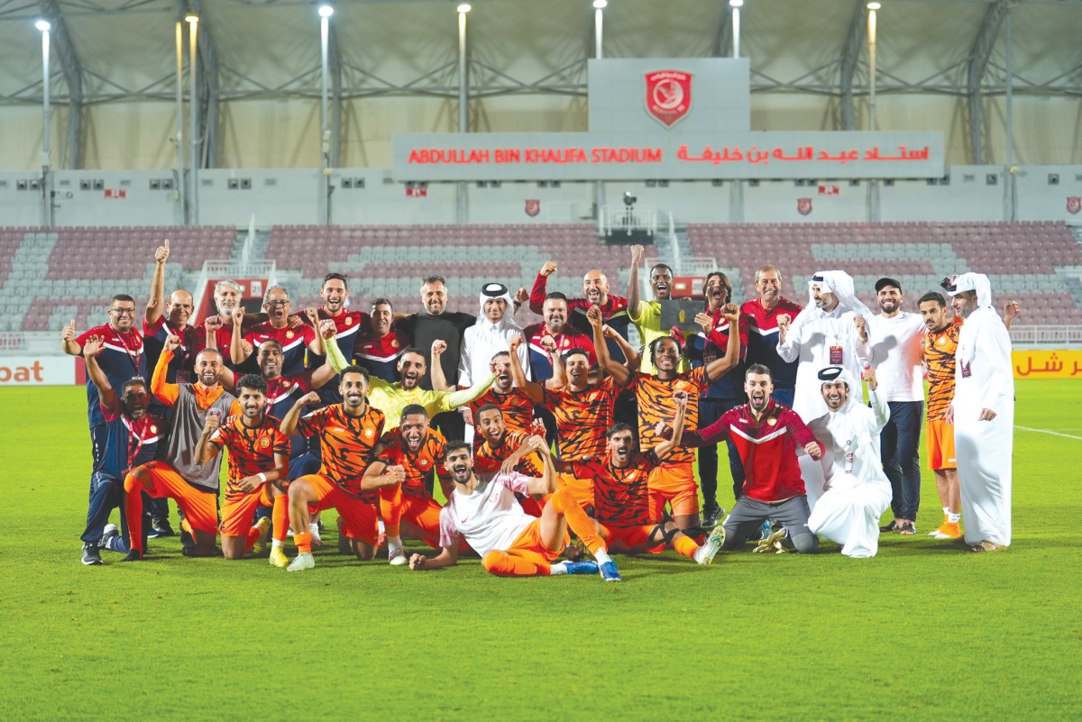 Umm Salal celebrate after booking their maiden Amir Cup semi-final spot.