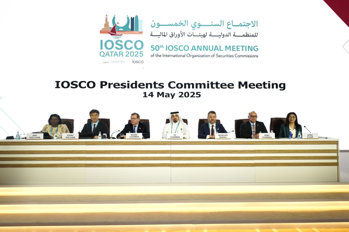 CEO of QFMA and Chairman of the IOSCO’s Presidents Committee, Dr. Tamy Bin Ahmad Al-Binali with other officials during the meeting.