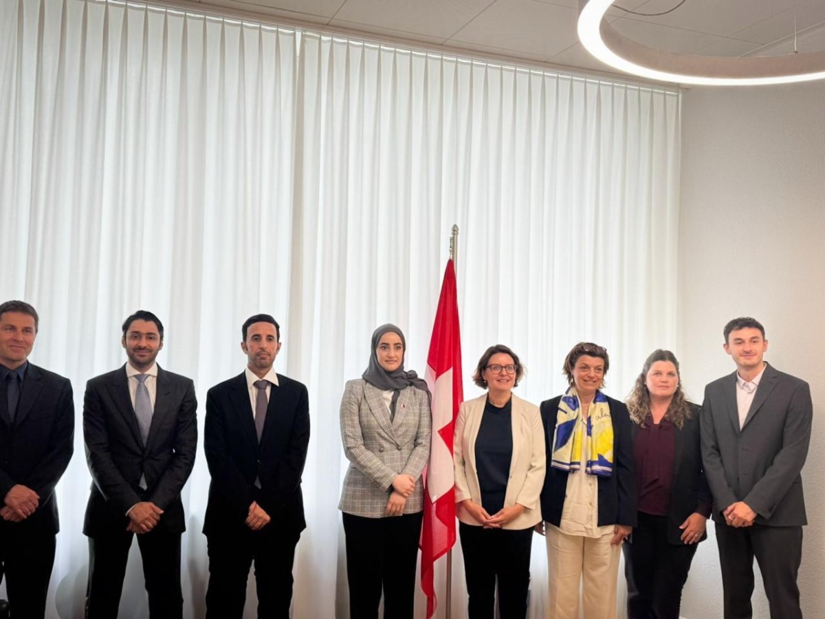 Undersecretary of the Ministry of Labour H E Sheikha Najwa bint Abdulrahman Al-Thani with other officials during their visit to Switzerland.