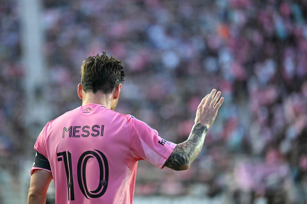 Inter Miami's Argentine forward #10 Lionel Messi waves during the Major League Soccer match between Inter Miami CF and Orlando City SC on May 18, 2025. (Photo by Chandan Khanna / AFP)