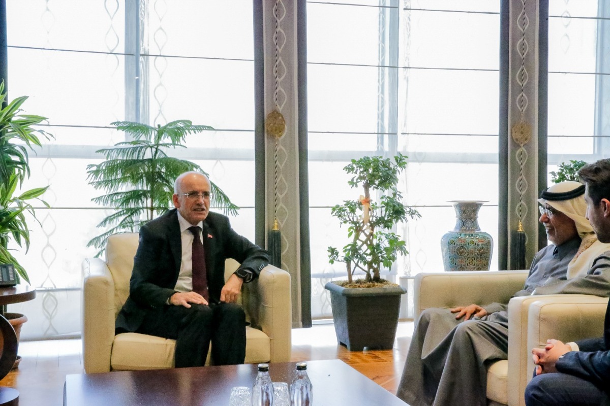 Turkish Minister of Treasury and Finance H E Mehmet Şimşek during an interview with Editor-in-Chief of Al Sharq newspaper Jaber Al Harami.