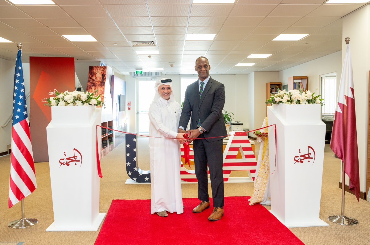 US Ambassador H E Timmy Davis and CCQ President Dr. Khalid Al-Horr inaugurating the American Corner at the college yesterday. 