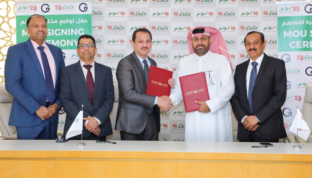 Director of Lulu Hypermarket Qatar, Shaijan M O and CEO of Golalita, Ali Al Yafei with other officials during the MoU signing.