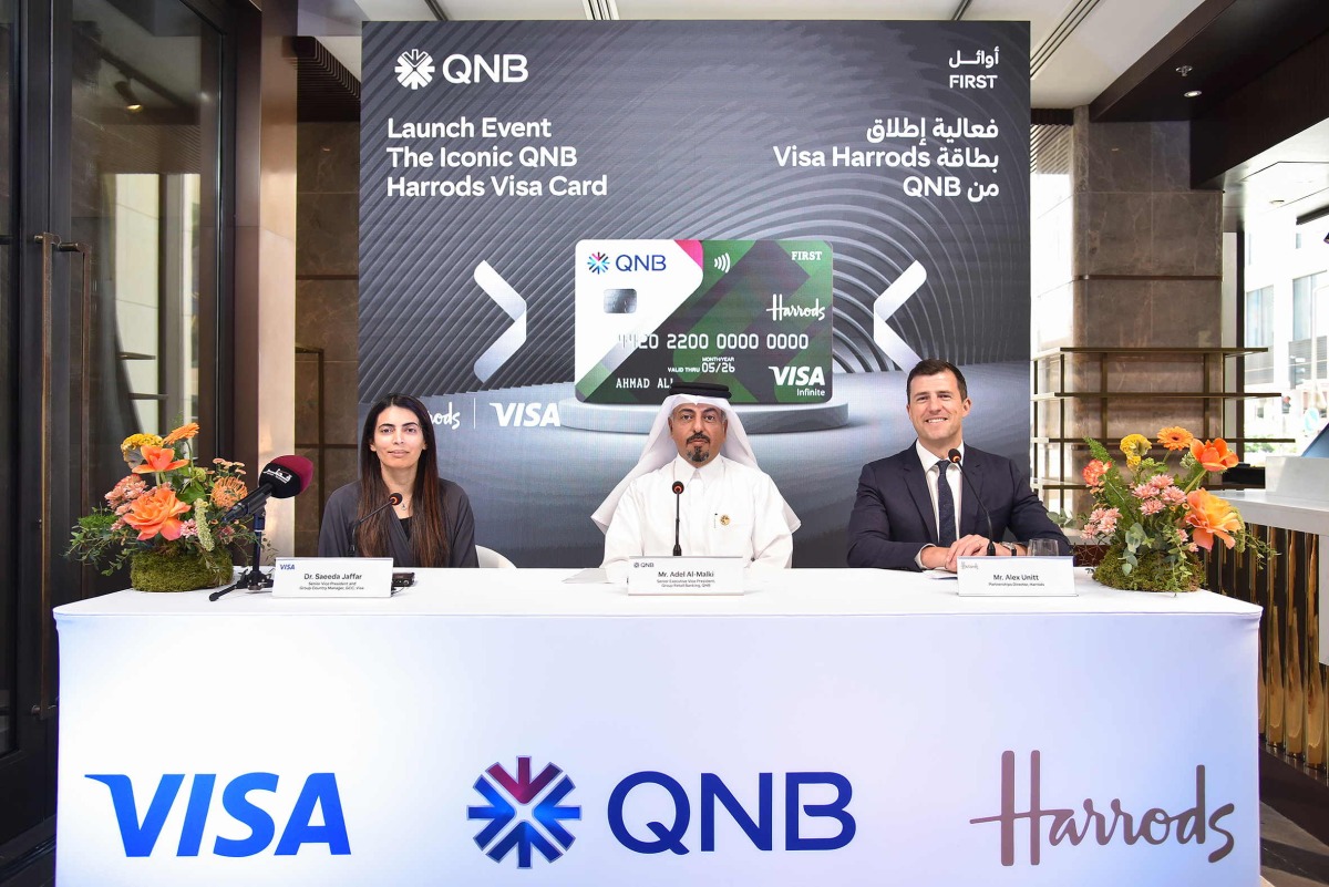 Senior Executive Vice President of QNB Group Retail Banking, Adel Ali Al-Malki; Group Country Manager, GCC at Visa, Dr. Saeeda Jaffar and Partnerships Director at Harrods, Alex Unitt during the event.