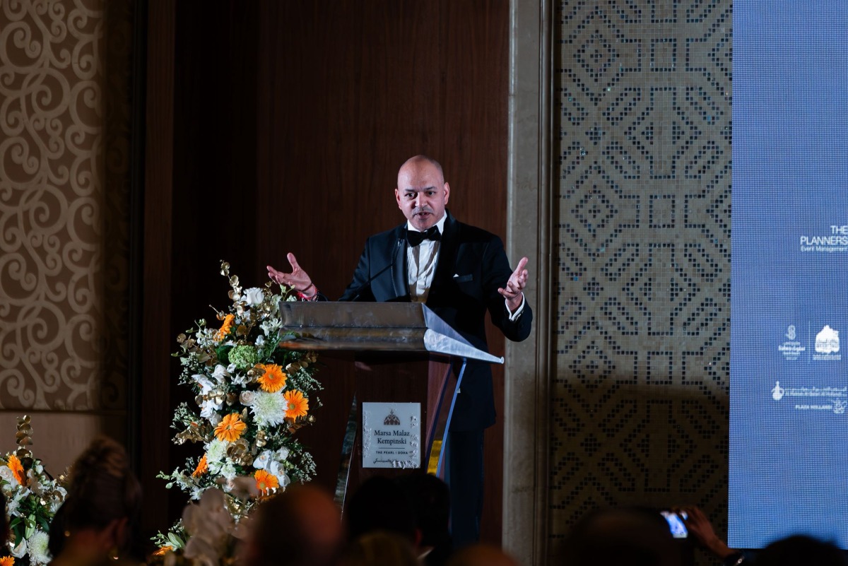 Ambassador of Sweden to Qatar H E Gautam Bhattacharyya speaking during the event.