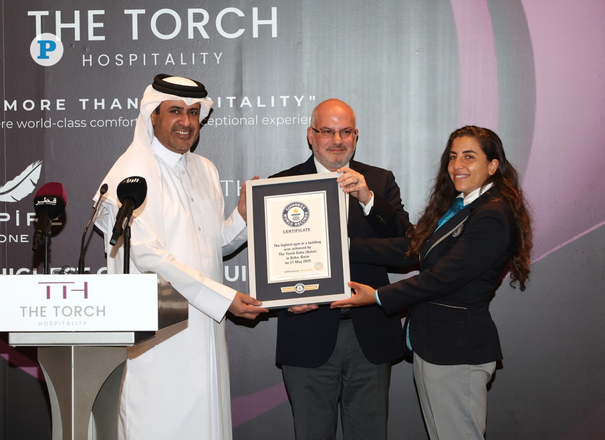 From left: Abdulla Nasser Al-Naemi, Acting CEO of Aspire Zone Foundation and Director General of Aspire Logistics;  Wael Al Sharif, Area General Manager of The Torch Hospitality, and Kinzi Al Difrawy, official adjudicator at Guinness World Records. Pictures by: Salim Matramkot.