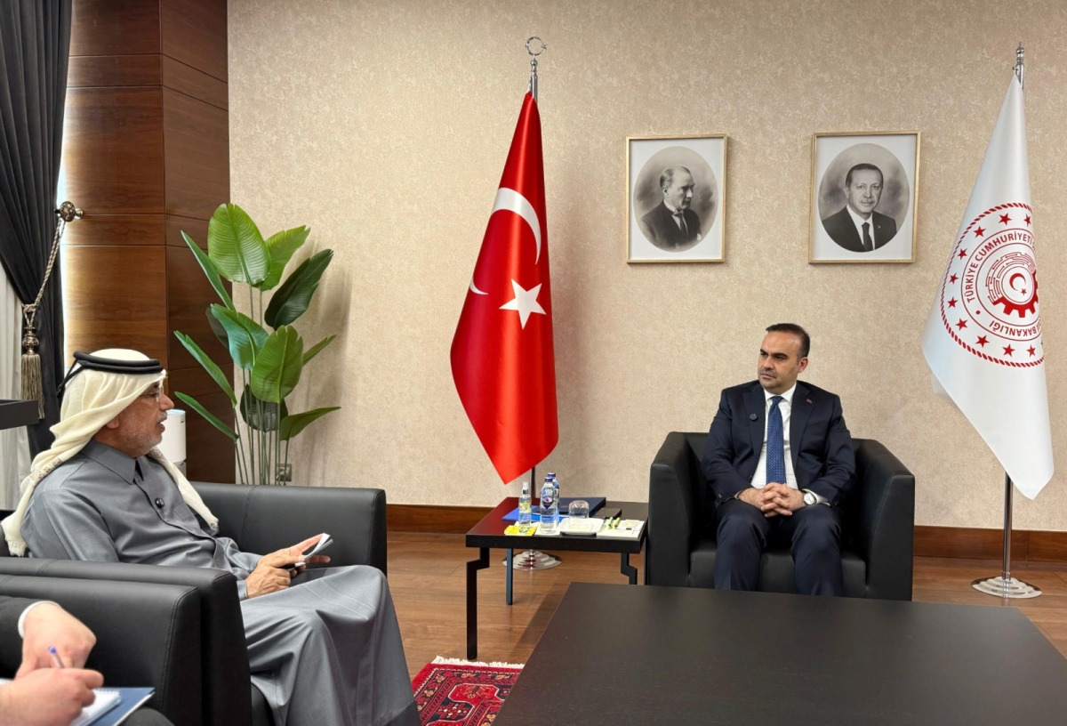 Turkish Minister of Industry and Technology H E Mehmet Fatih Kacır during an interview with Editor-in-Chief of Al Sharq newspaper Jaber Al Harami.